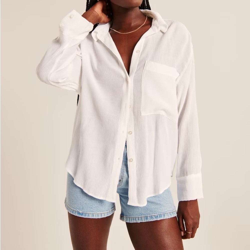 Abercrombie crinkle rayon textured white shirt